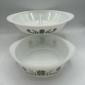 2 Pieces of GLASBAKE.  Round 1 1/2qt., and J2352 oval divided dish.